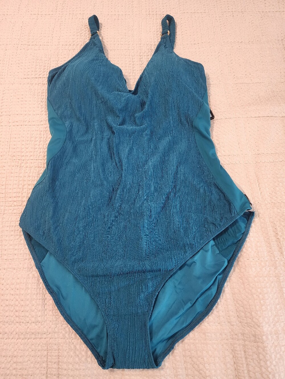 TA3 Teal V-Neck Gold Ring One-Piece Swimsuit NWT 4X 22/24 Slimming Shaping